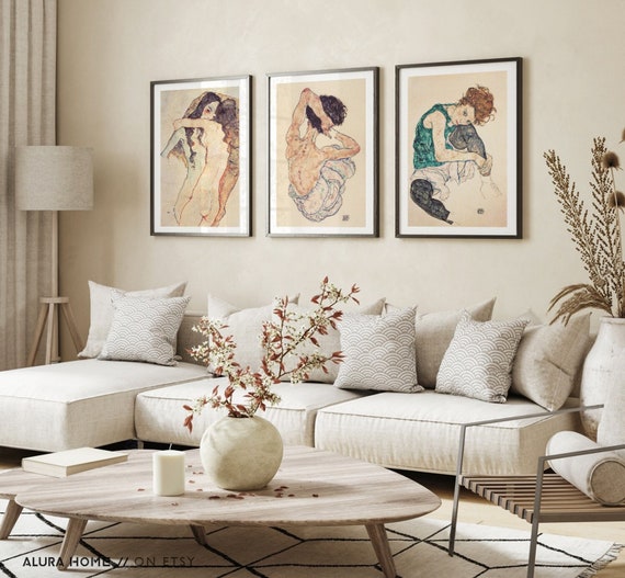 Egon Schiele Prints Set, Vintage Posters, Egon Schiele Art, 3 Piece Wall Art, Egon Schiele Poster, Vintage Wall Art, Expressionism Art