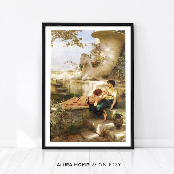 Classical Lesbian Painting, Sapphic Print, Lesbian Print, Romantic Art, Sapphic Art Print, Vintage Poster, WLW Art, Gift for Couple, LGBT