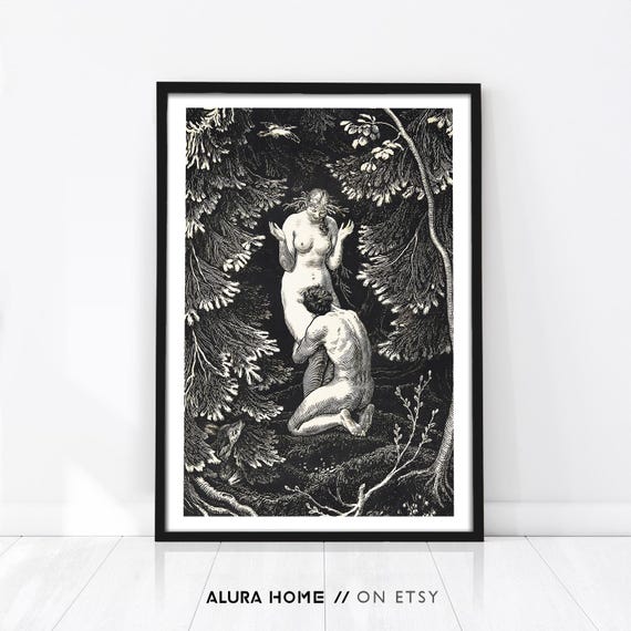 The Fruit Was Never An Apple, Vintage Poster, Lesbian Print, Dark Academia Print, Adam and Eve, Antique Wall Art, Feminist Art, Lesbian Art
