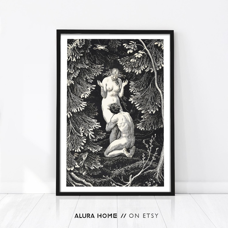 "The Fruit Was Never An Apple", striking vintage print from 1918. A provocative reimagining of desire and myth, perfect for feminist and queer spaces that celebrate feminine power, sensuality, and symbolism beyond patriarchal narratives.