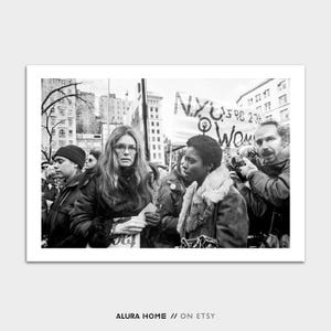 Photograph of Gloria Steinem at a Feminist Protest, Vintage Black and White Photo, Women’s Rights March Print, Activist Wall Art image 4