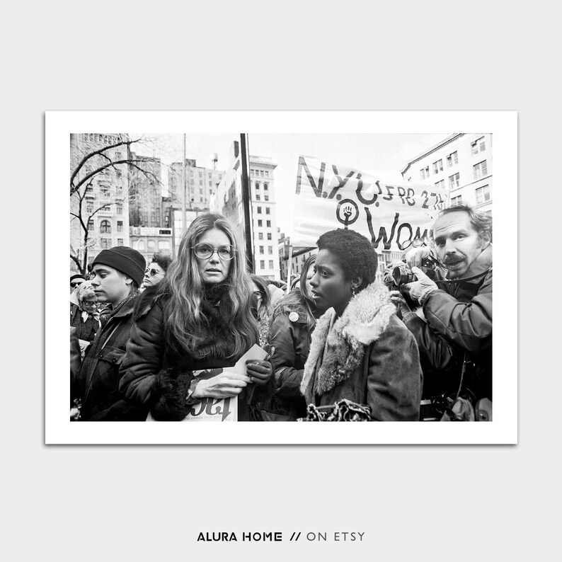 Photograph of Gloria Steinem at a Feminist Protest, Vintage Black and White Photo, Women’s Rights March Print, Activist Wall Art image 4
