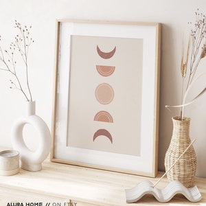 Moon Phases Print, Boho Wall Art, Neutral Print, Boho Moon Poster, Terracotta Decor, Mid Century Modern Art, Abstract Moon Art, Neutral Moon