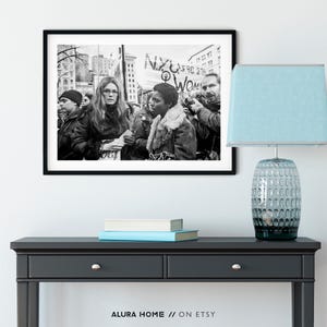 Photograph of Gloria Steinem at a Feminist Protest, Vintage Black and White Photo, Women’s Rights March Print, Activist Wall Art image 3