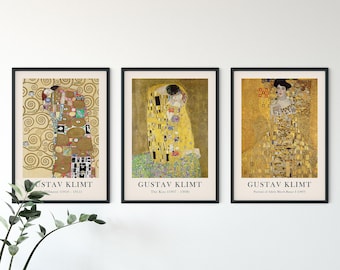 Gustav Klimt Prints Set, The Kiss Poster, Vintage Museum Wall Art, Austrian Art Nouveau, Gold Gallery Wall Decor, Famous Paintings
