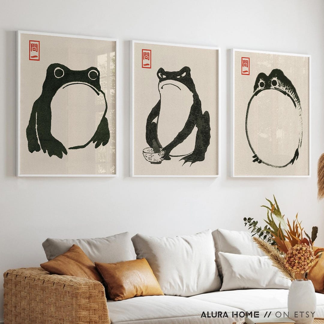 Set of 3 Matsumoto Hoji Frog Prints – Japanese Wall Art in Wabi Sabi ...