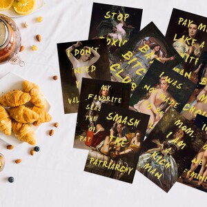 Set of 10 Feminist Prints, Altered Classic Paintings Collection, Maximalist Wall Art, Motivational Quote Posters, Wall Collage Kit image 4