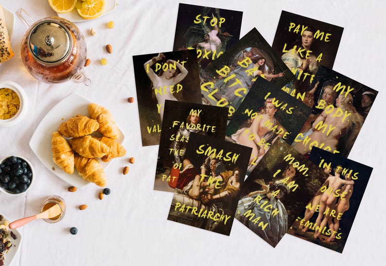Set of 10 Feminist Prints, Altered Classic Paintings Collection, Maximalist Wall Art, Motivational Quote Posters, Wall Collage Kit image 4
