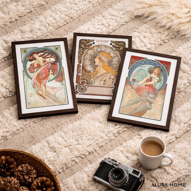 Conjunto de láminas de Alphonse Mucha, pared de galería Art Nouveau, la serie de arte y pósteres del zodíaco, decoración de pared vintage, obras de arte de Alfons Mucha. imagen 2