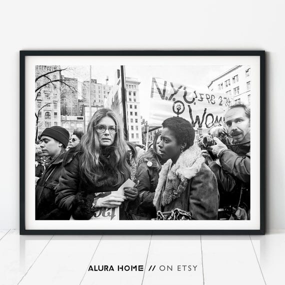 Photograph of Gloria Steinem at a Feminist Protest, Vintage Black and White Photo, Women’s Rights March Print, Activist Wall Art