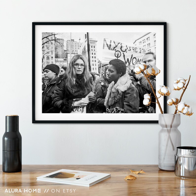 Photograph of Gloria Steinem at a Feminist Protest, Vintage Black and White Photo, Women’s Rights March Print, Activist Wall Art image 5