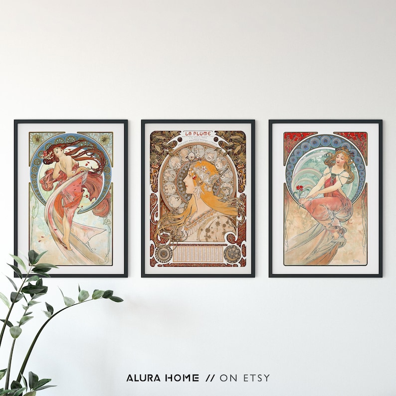 Conjunto de láminas de Alphonse Mucha, pared de galería Art Nouveau, la serie de arte y pósteres del zodíaco, decoración de pared vintage, obras de arte de Alfons Mucha. imagen 10
