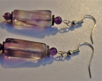 purple fluorite barrel earrings