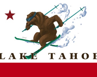 Lake Tahoe CA Flag Skiing Grizzly Design File