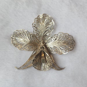 Antique Silver Filigree Orchid Brooch
