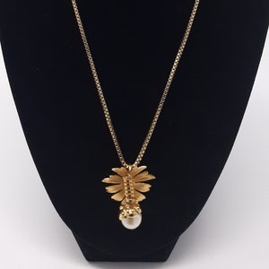 Upcycled Fall Elements Necklace with Leaf and Acorn Pendant