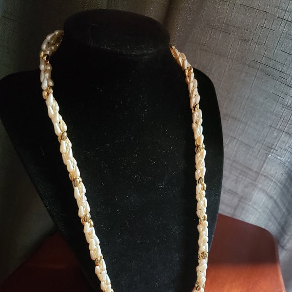 Napier 3 Strand Faux Pearl and Gold Torsade