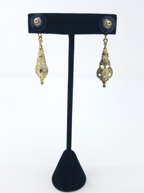 Vintage Ruby Gold Rhinestone Dangle Earrings - image 3