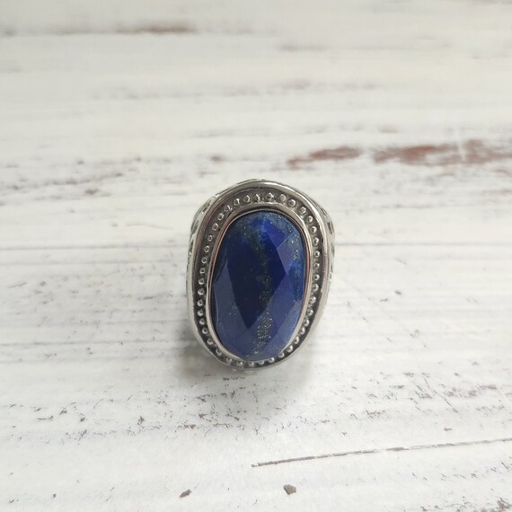 Large Faceted Lapis Silver Ring