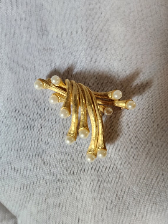 Abstract Gold and Pearl Brooch