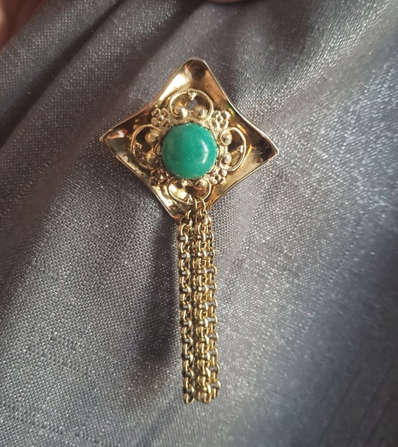 Jade Matrix Glass Gold Brooch