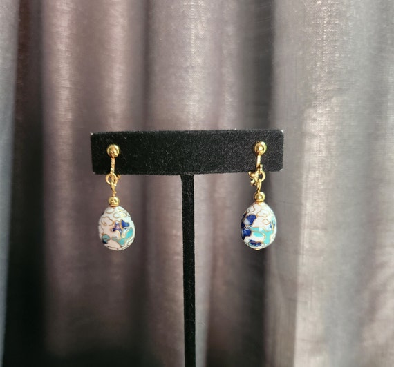Porcelain Cloisonne Blue and Gold Earrings - image 2
