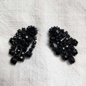 Weiss Japaned Black Rhinestone Dangle Earrings