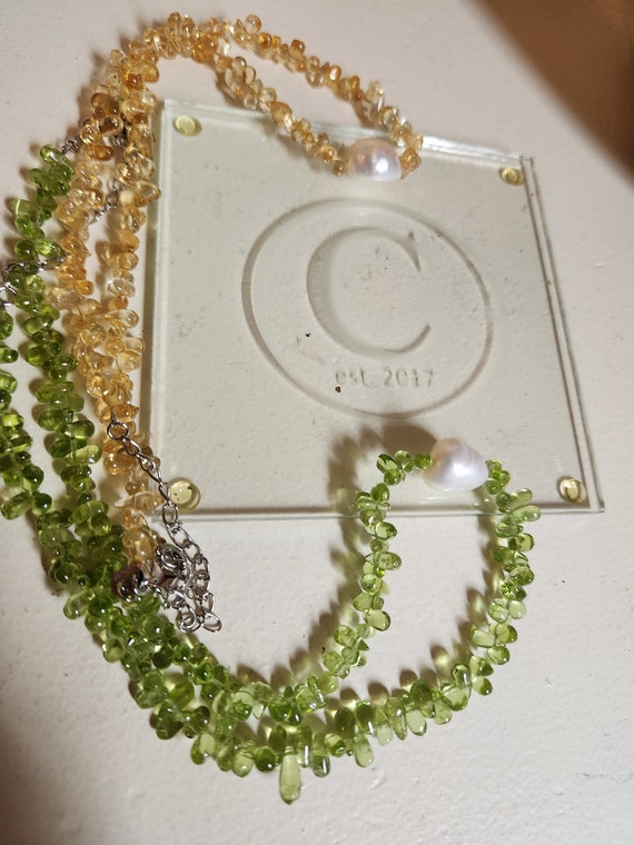 Gemstone Nugget Necklaces with Baroque pearl
