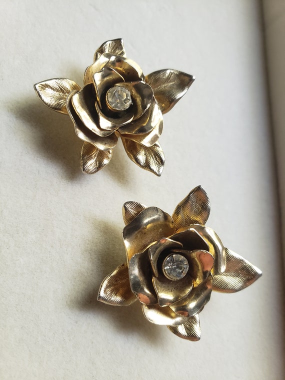Vintage Coro Gold Rose Earrings - image 2