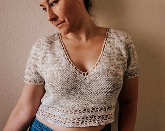 Deep V Neck Tee Crochet Pattern, Light Lace Summer Top (PDF Pattern)