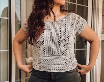 Easy Crochet T Shirt Pattern, Lace Summer Top, Worsted Weight Crochet Tee, Customizable Pattern PDF
