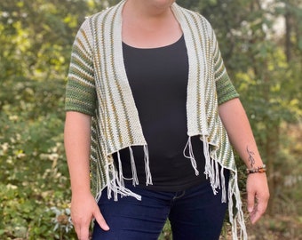 Crochet Pattern cardigan with fringe, color fade instructions, (PDF Pattern)