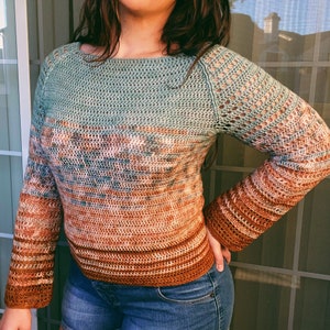 Crochet Pattern, Raglan Sweater, Crochet Fade, Seamless, top down in the round, Color Block, Lightweight Sweater, Customizable, PDF