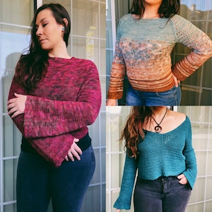Crochet Sweater Pattern Bundle, seamless pullover crochet pattern, top down in the round, circle yoke, raglan sweater, pattern pdf