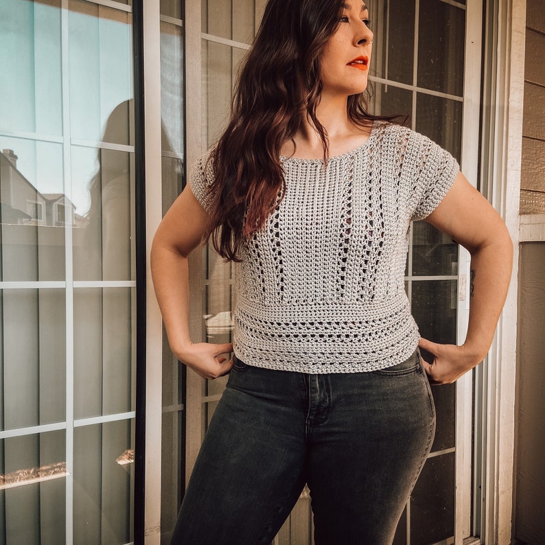 Easy Crochet T Shirt Pattern, Lace Summer Top, Worsted Weight Crochet Tee, Customizable Pattern PDF