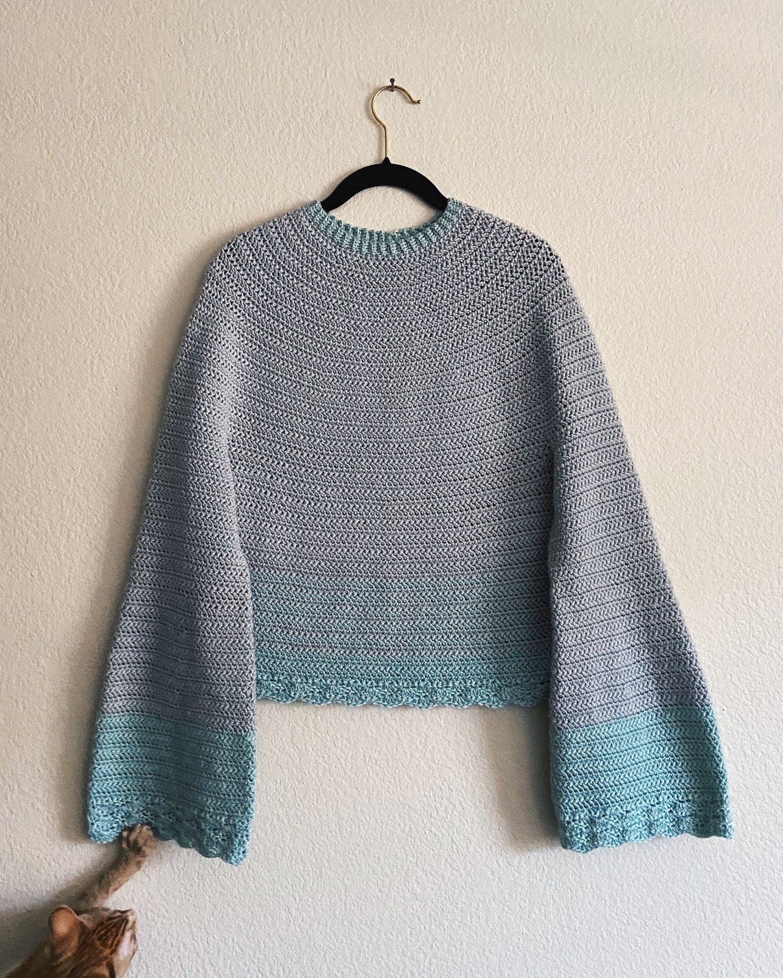 Crochet Sweater Pattern Bell Sleeve Top Seamless Top Down Etsy