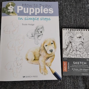 How to draw Puppies learn to sketch draw teaching 2x  book (s) with photos and sketch pad