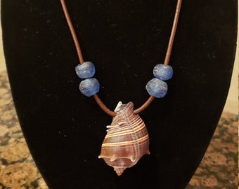 Blue seaglass shell pendant- Made To Order