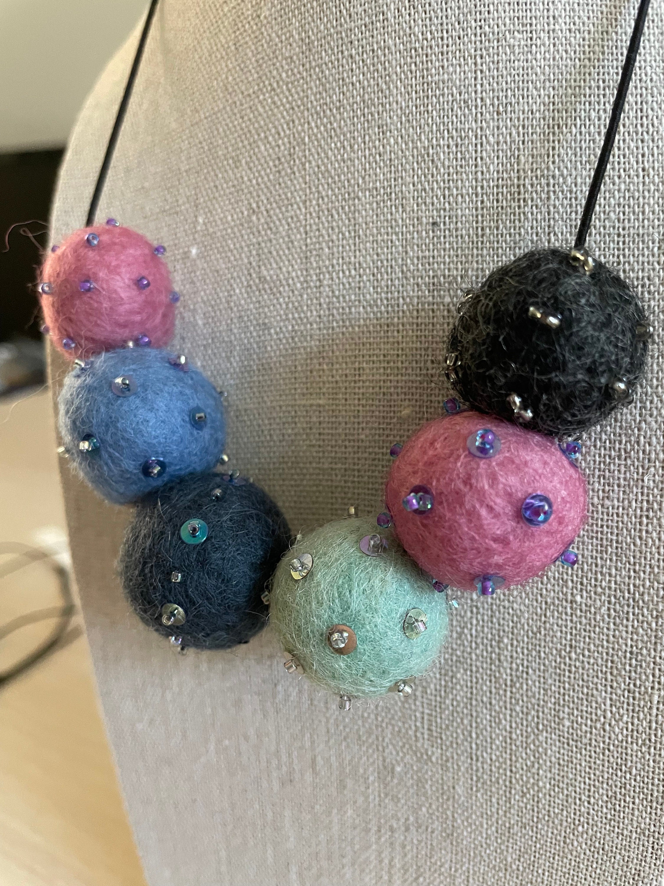 Embroidered Felt Ball Necklace by Birds on A Wire Workshop