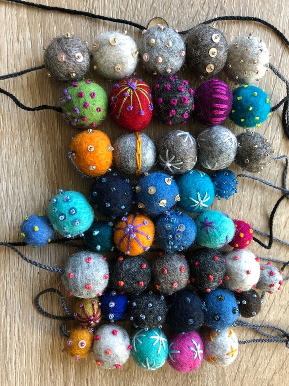 Embroidered Felt Ball Necklace by Birds on A Wire Workshop