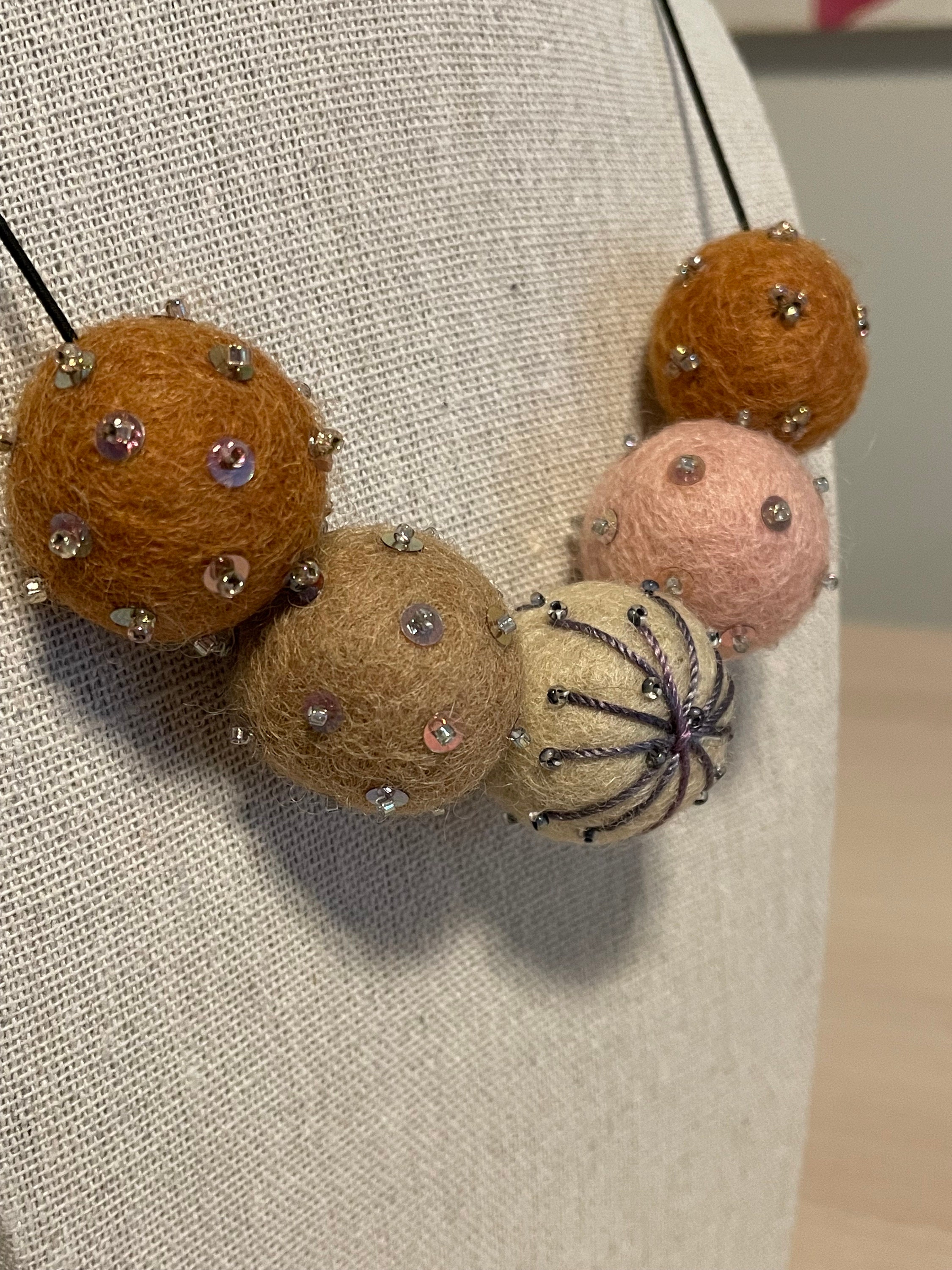 Embroidered Felt Ball Necklace by Birds on A Wire Workshop