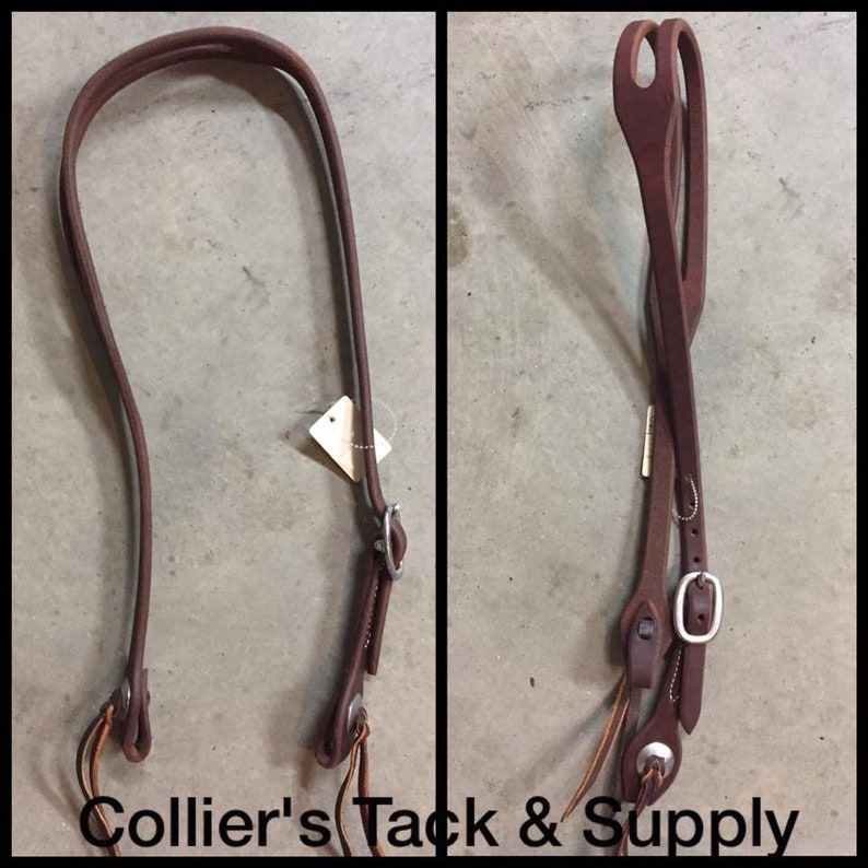 Single Buckle Oiled Harness Leather Slot Ear Headstall w SS Conchos