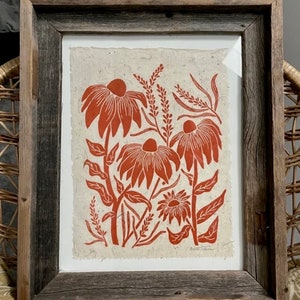 Lea | Original Linocut Print | Floral Wall Art | Hand Printed | In Harvest Spice |