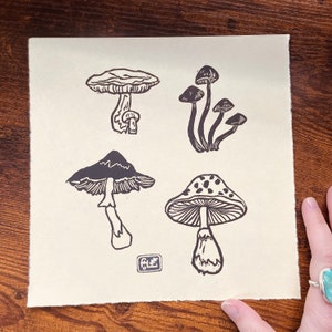 Small Mushroom Study Original Block Print Linocut Hand Printed Fungus/Mushroom Nature Themed Wall Art image 2