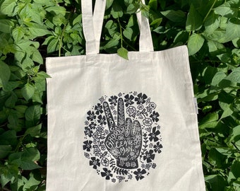 Be Groovy or Leave, Man. Original Block Printed Organic Cotton Tote Bag.