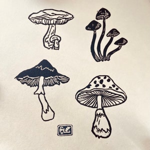 Small Mushroom Study Original Block Print Linocut Hand Printed Fungus/Mushroom Nature Themed Wall Art image 3