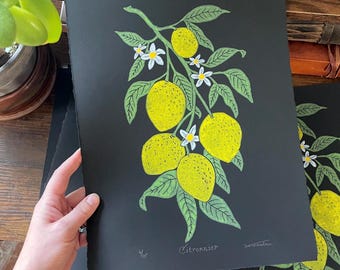 Citronnier | Original Linocut Print | Lemons | Jigsaw Print
