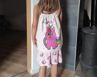Handpainted unicorn cotton canvas backpack,Personalised gift, Handpainted backack, Cotton bag, Hanmade gift, Unique cotton canvas backpack