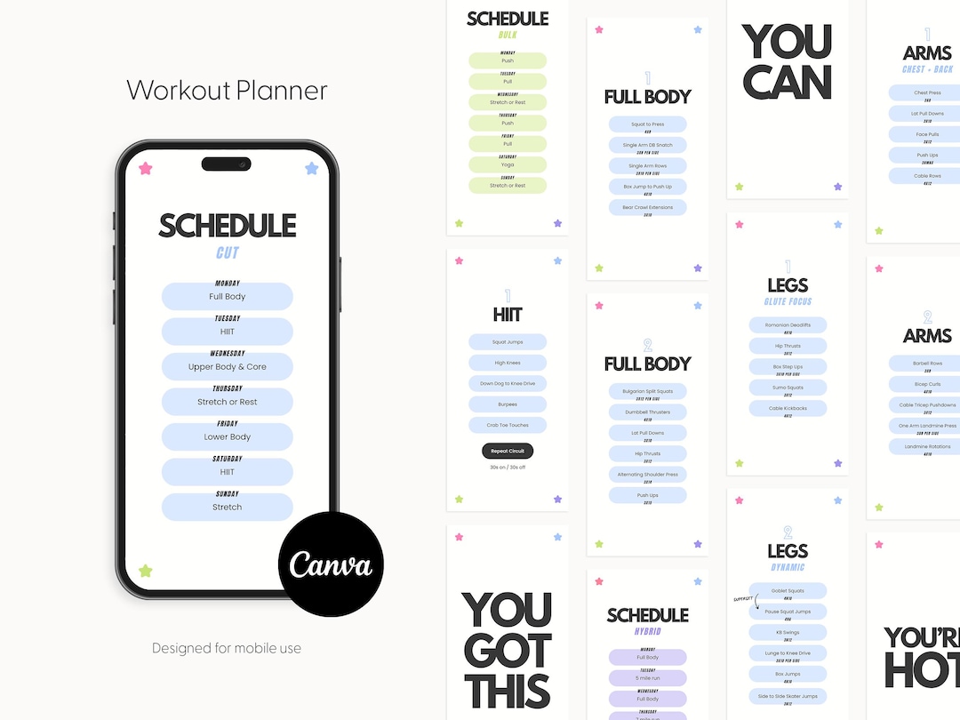 Fun Editable Workout Plan Template for Your Phone | Mobile Fitness ...
