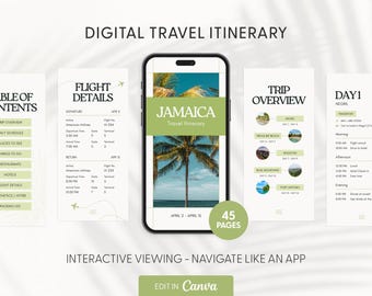 Travel Itinerary Template | Digital Trip Itinerary | Jamaica Itinerary Template for Canva | Mobile-Friendly Travel Guide